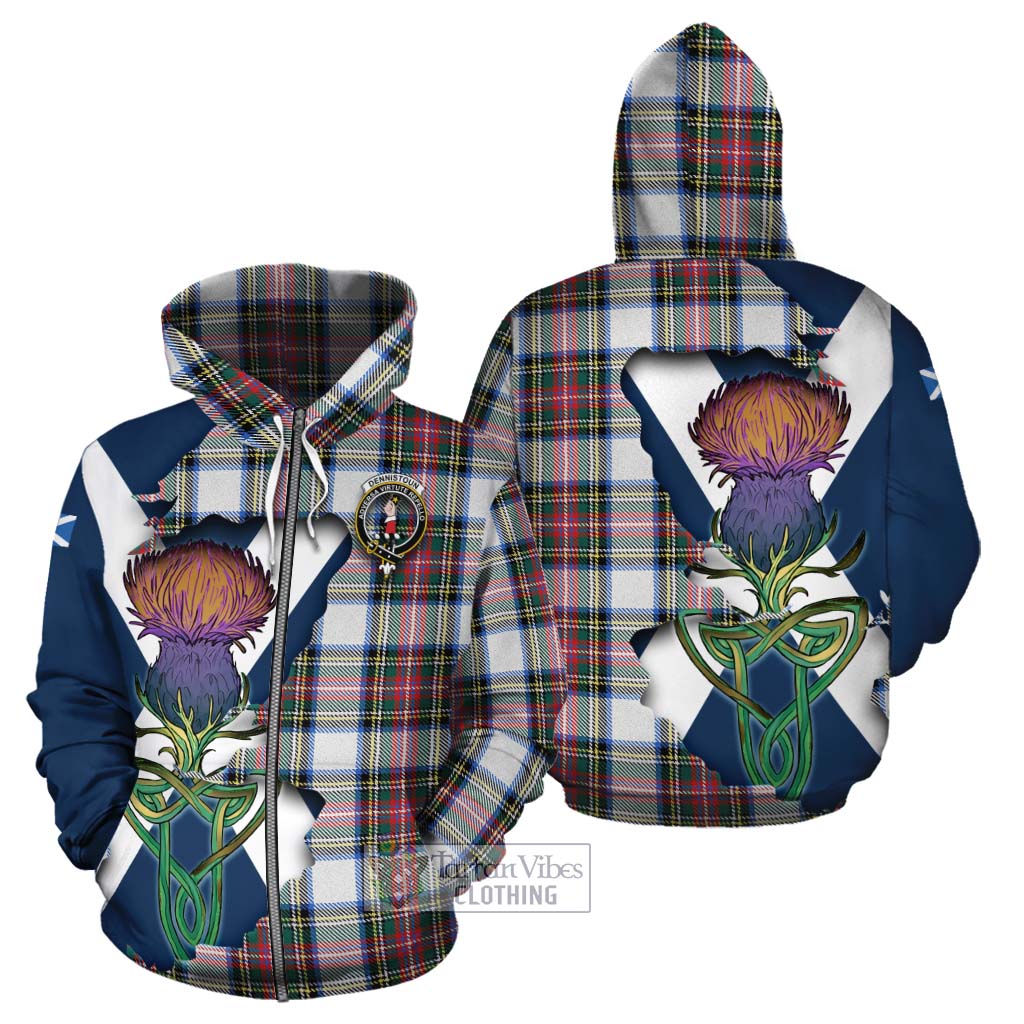 Dennistoun Tartan Family Crest Cotton Hoodie Scottish Thistle Celtic Inspired Zip Hoodie - Tartan Vibes Clothing