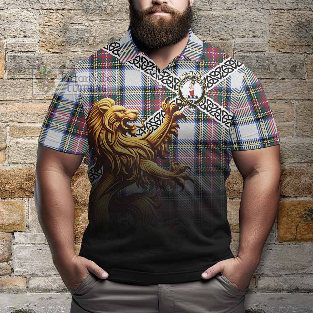 Dennistoun Crest Tartan Polo Shirt with Golden Lion Emblem Celtic Style - Tartan Vibes Clothing