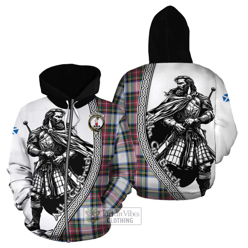 Dennistoun Tartan Clan Crest Cotton Hoodie with Highlander Warrior Celtic Style - Tartan Vibes Clothing
