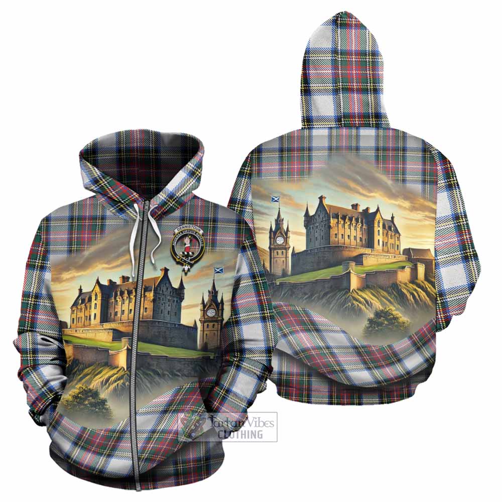Dennistoun Tartan Family Crest Hoodie with Scottish Ancient Castle Style Zip Hoodie - Tartan Vibes Clothing