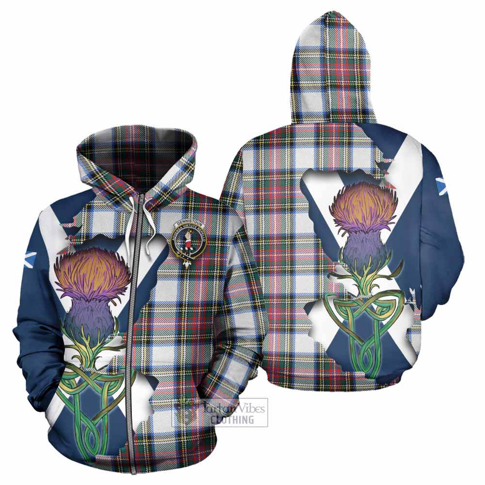 Dennistoun Tartan Family Crest Hoodie Scottish Thistle Celtic Inspired Zip Hoodie - Tartan Vibes Clothing