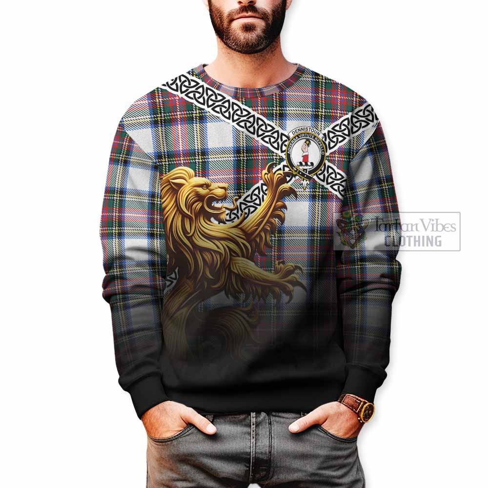 Dennistoun Crest Tartan Sweatshirt with Golden Lion Emblem Celtic Style - Tartan Vibes Clothing