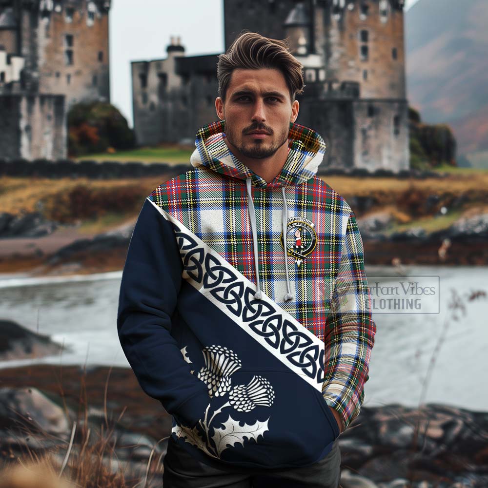 Dennistoun Tartan Cotton Hoodie Featuring Thistle and Scotland Map - Tartan Vibes Clothing