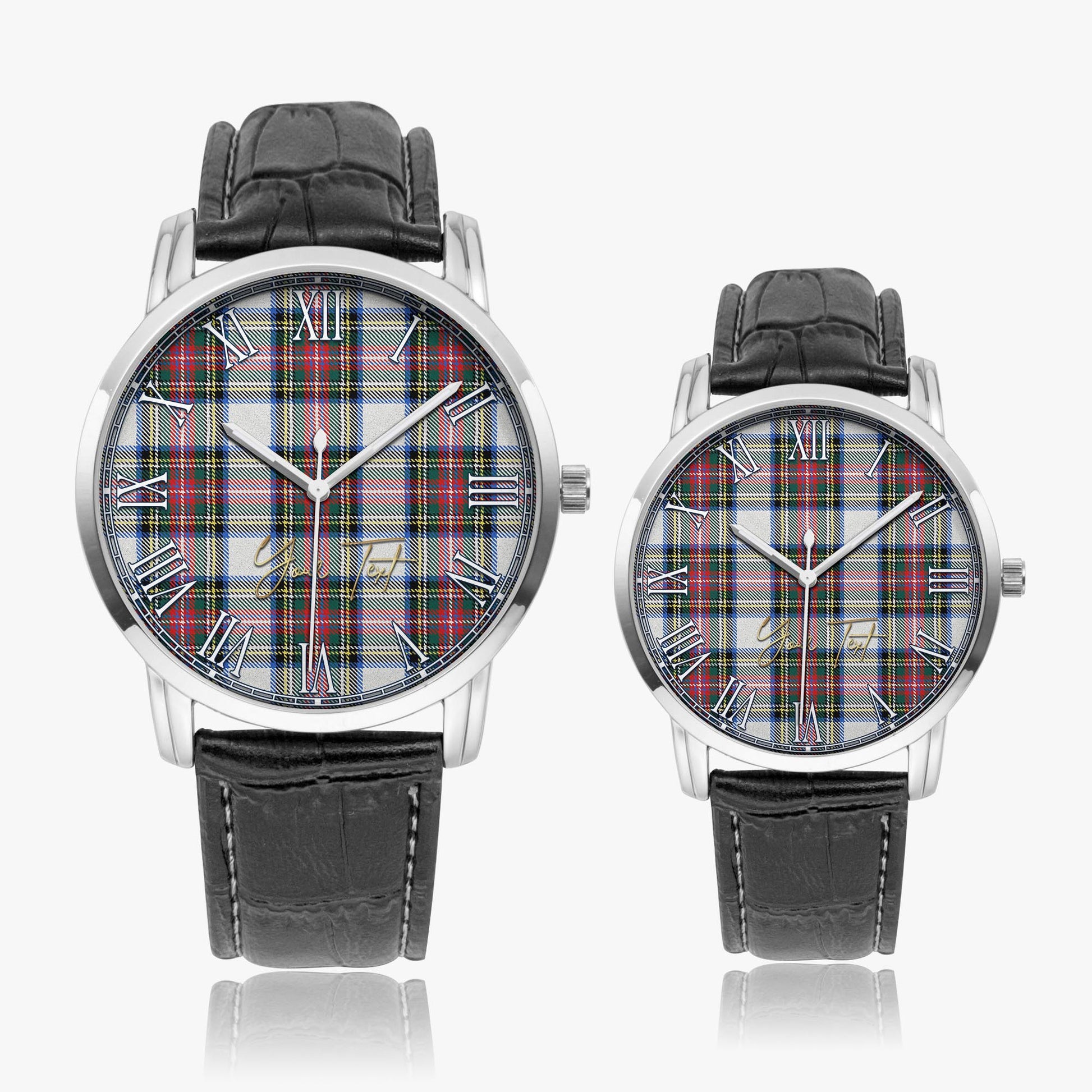 Dennistoun Tartan Personalized Your Text Leather Trap Quartz Watch - Tartan Vibes Clothing