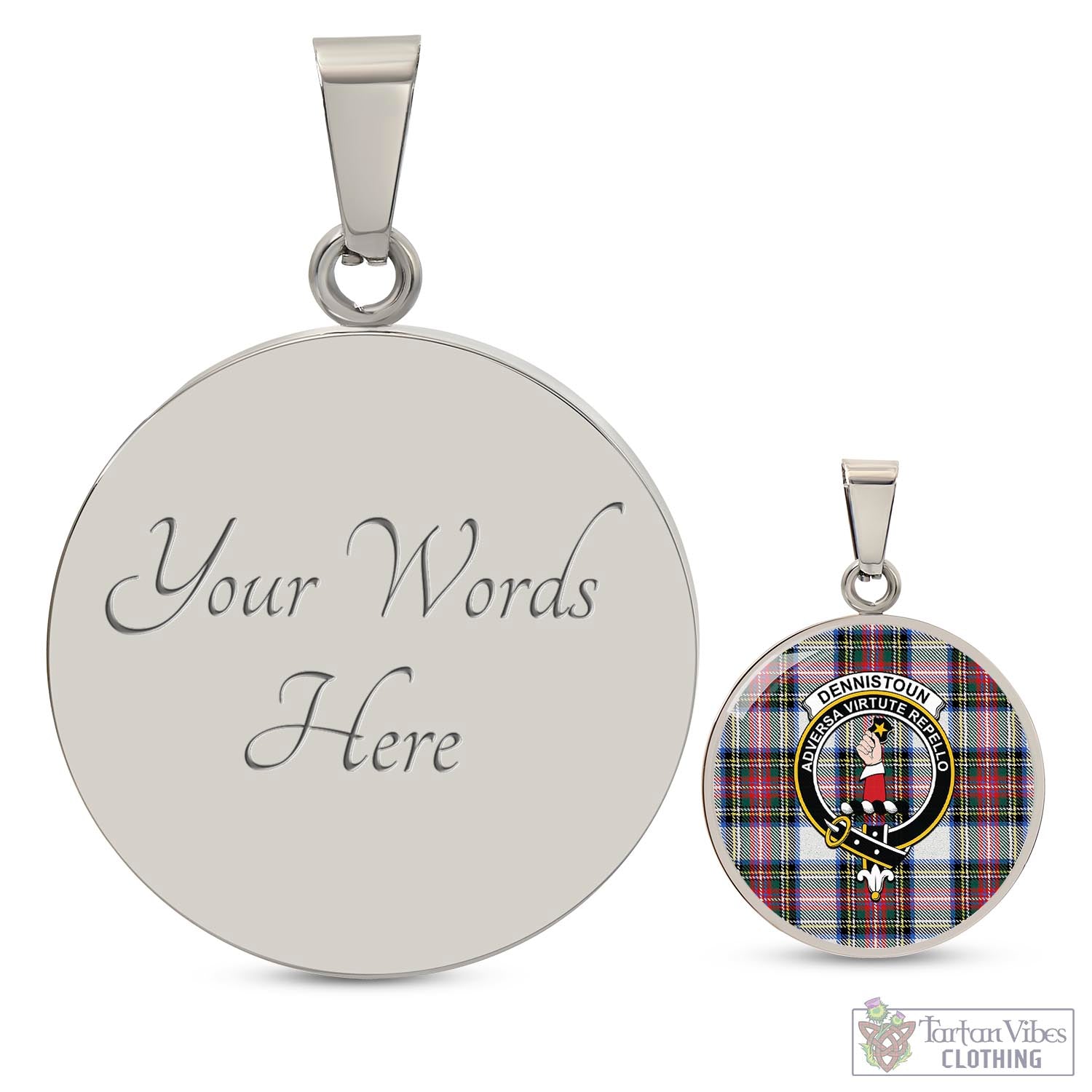 Dennistoun Tartan Circle Necklace with Family Crest Luxury Necklace (Silver) Yes - Tartan Vibes Clothing