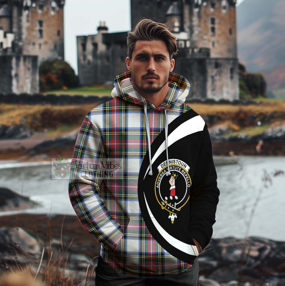 Dennistoun Tartan Cotton Hoodie with Family Crest Circle Style - Tartan Vibes Clothing