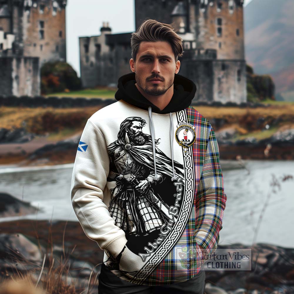 Dennistoun Tartan Clan Crest Cotton Hoodie with Highlander Warrior Celtic Style - Tartan Vibes Clothing