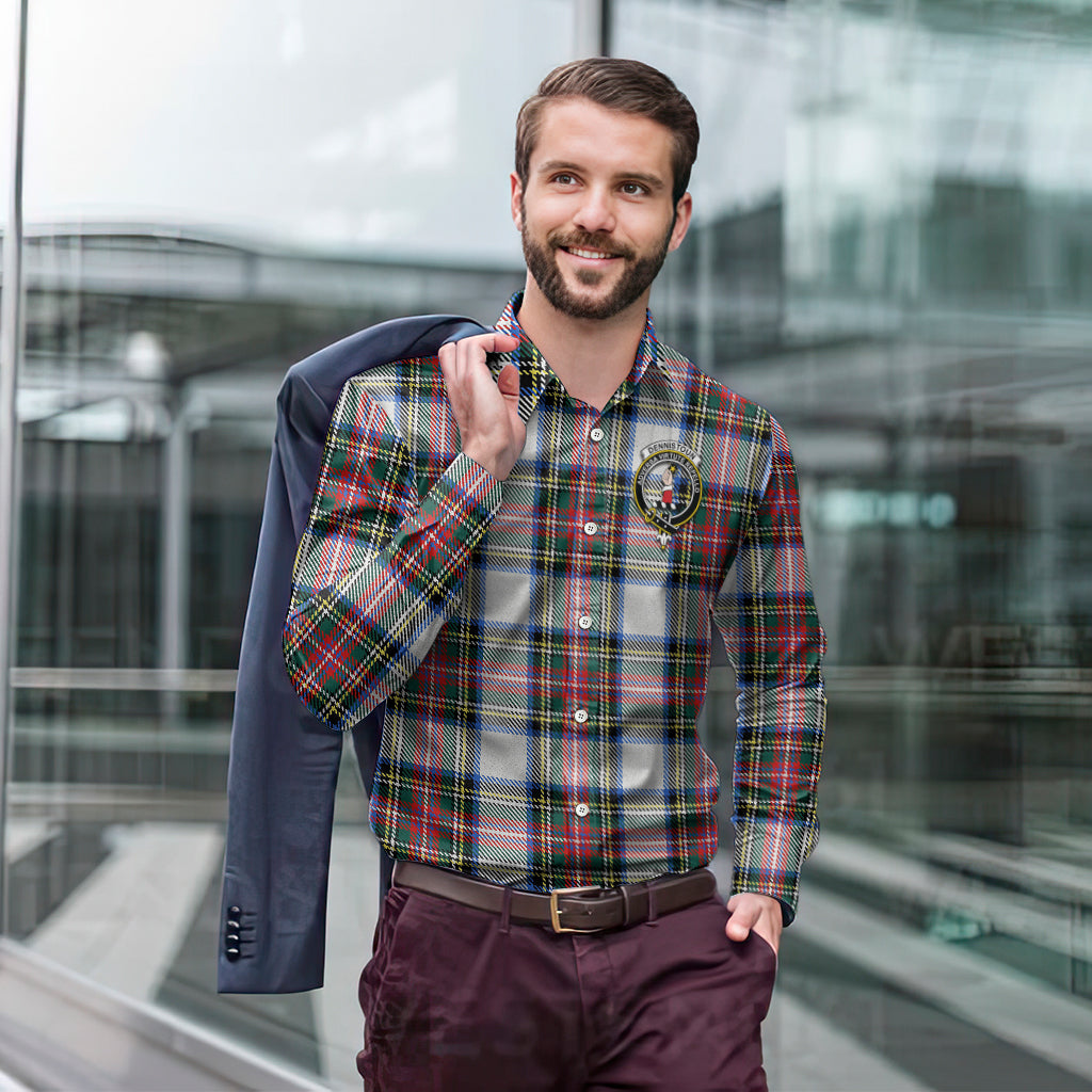 Dennistoun Tartan Long Sleeve Button Up Shirt with Family Crest - Tartan Vibes Clothing