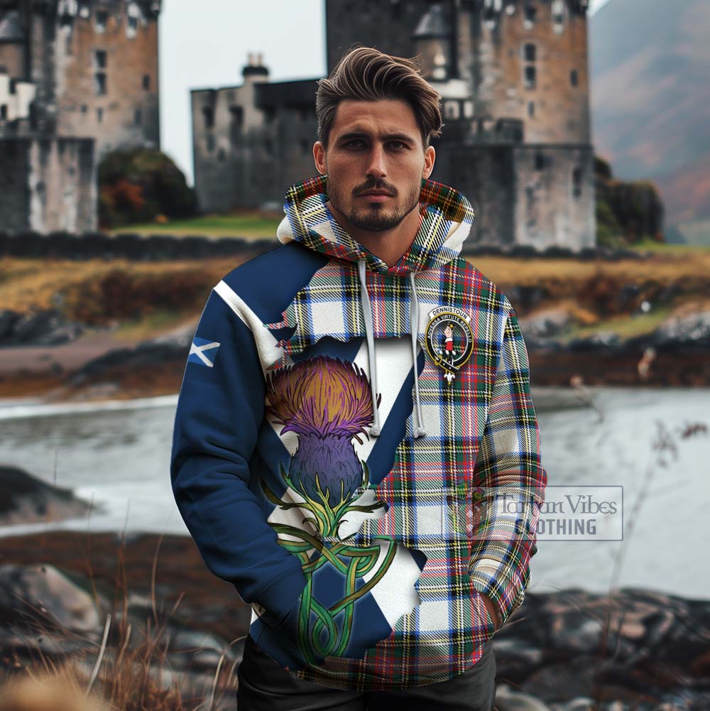 Dennistoun Tartan Family Crest Cotton Hoodie Scottish Thistle Celtic Inspired - Tartan Vibes Clothing