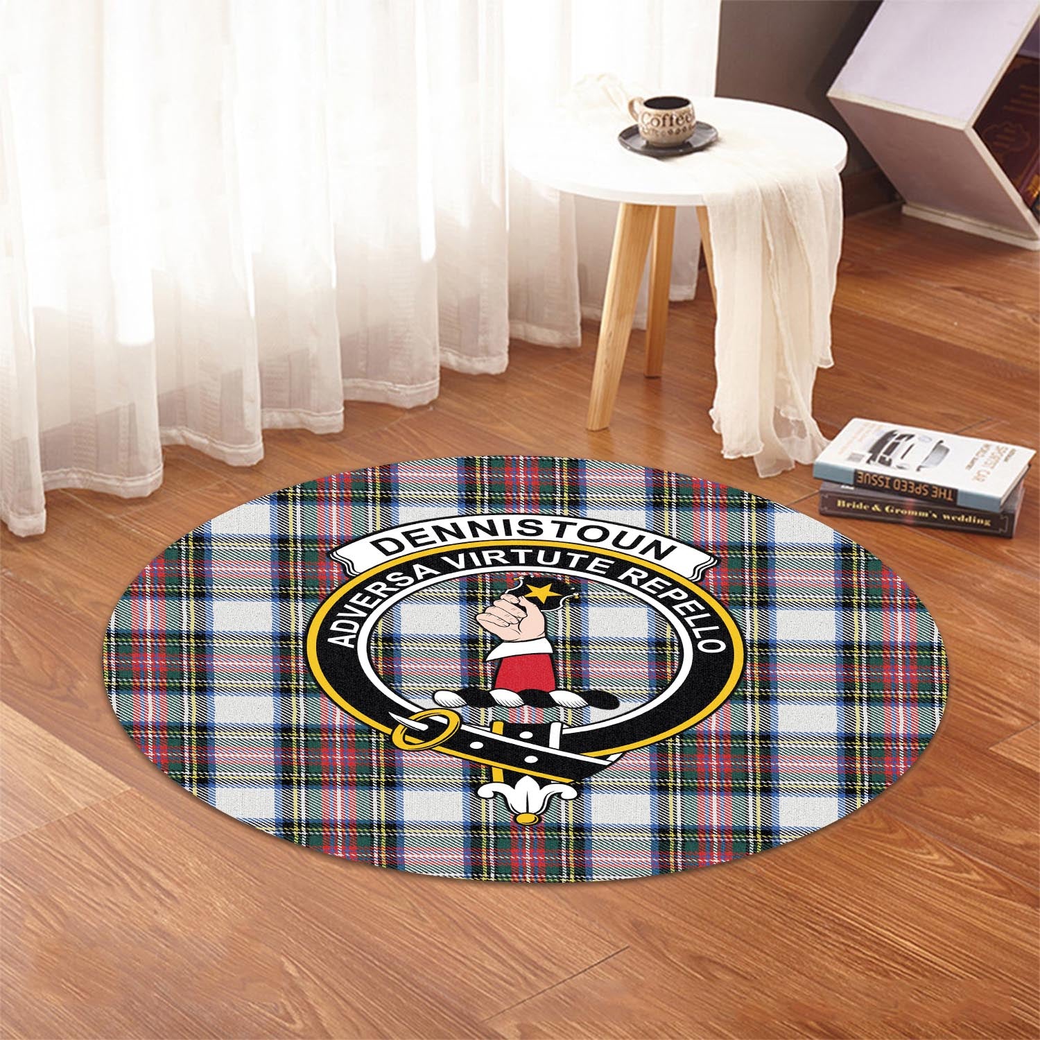 Dennistoun Tartan Round Rug with Family Crest - Tartan Vibes Clothing