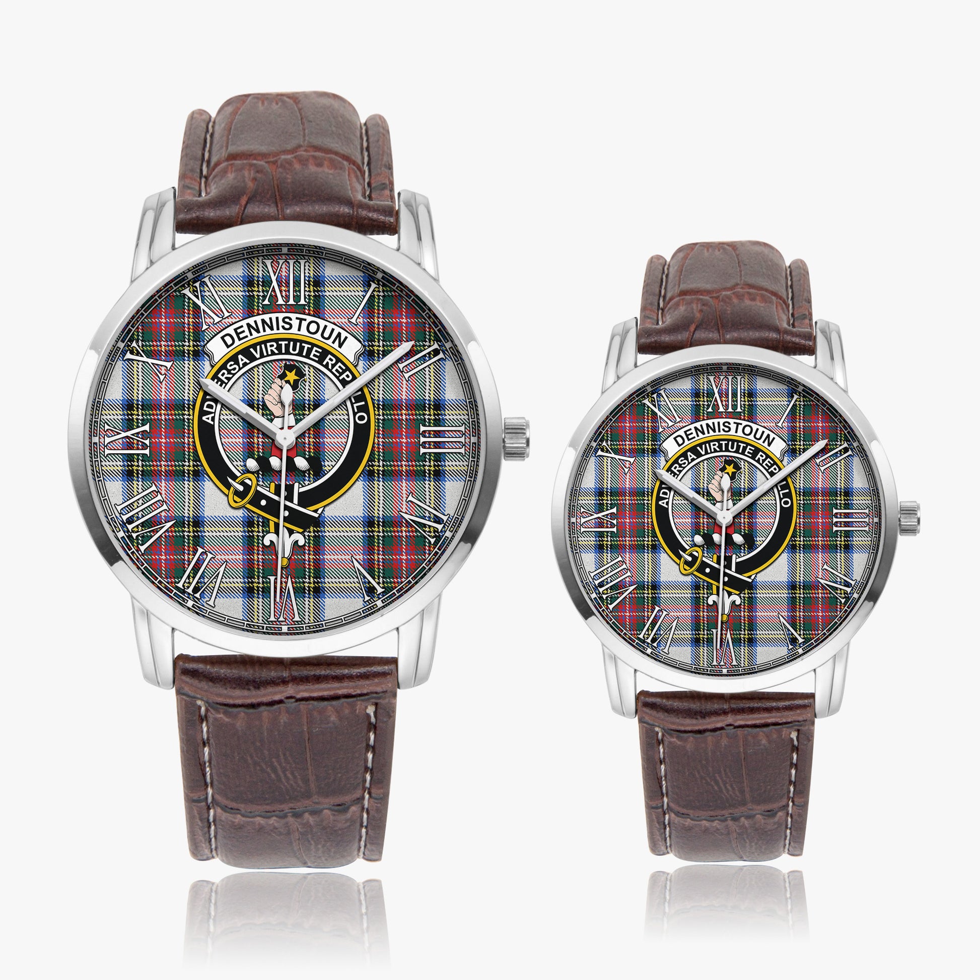 Dennistoun Tartan Family Crest Leather Strap Quartz Watch - Tartan Vibes Clothing