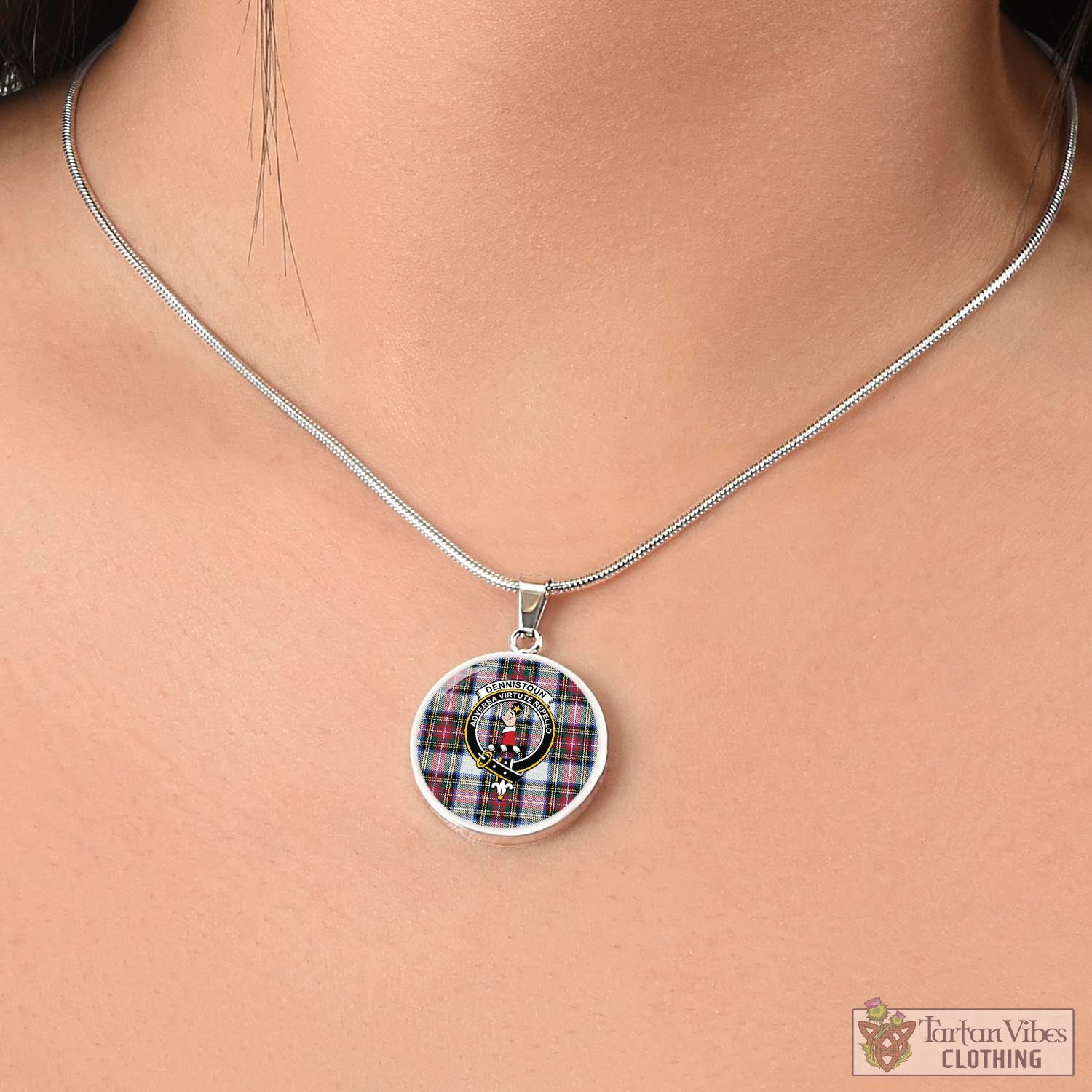 Dennistoun Tartan Circle Necklace with Family Crest - Tartan Vibes Clothing