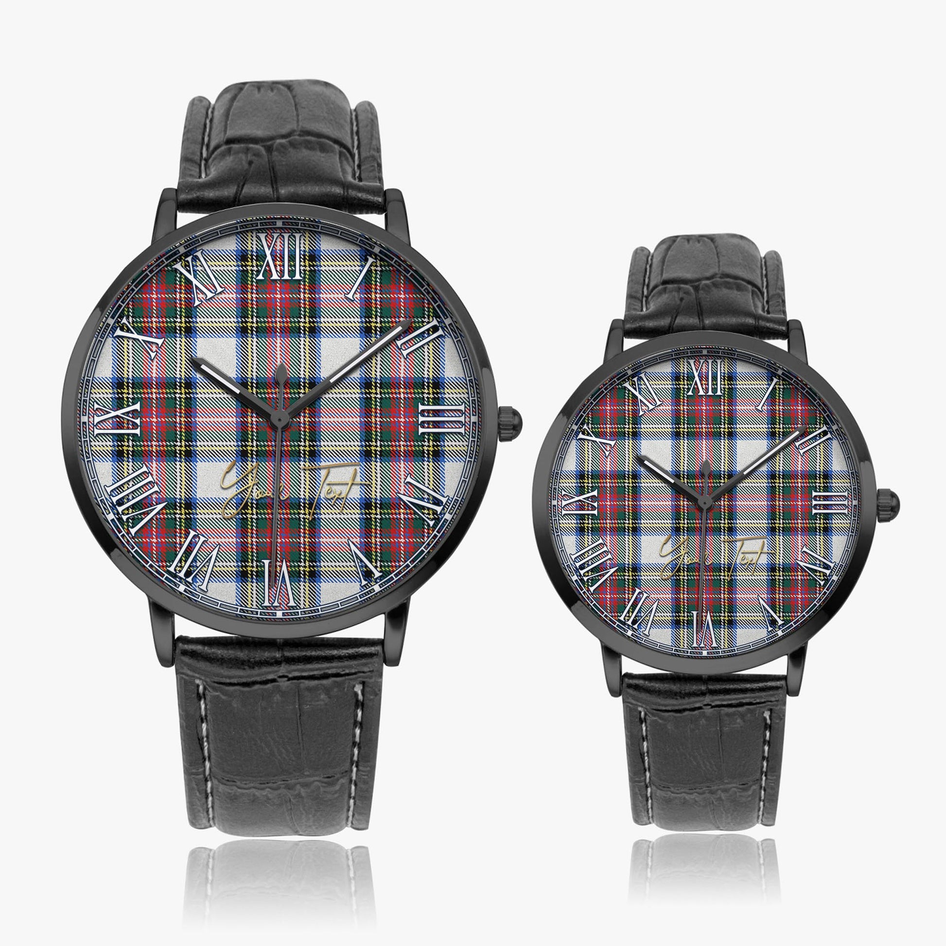 Dennistoun Tartan Personalized Your Text Leather Trap Quartz Watch - Tartan Vibes Clothing