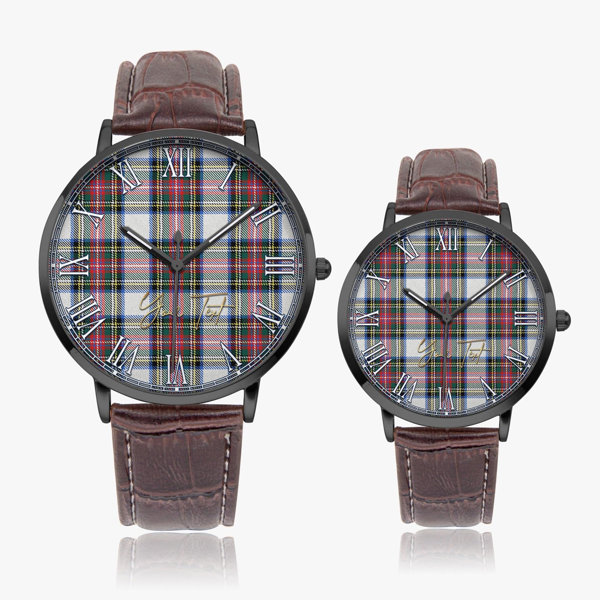 Dennistoun Tartan Personalized Your Text Leather Trap Quartz Watch - Tartan Vibes Clothing
