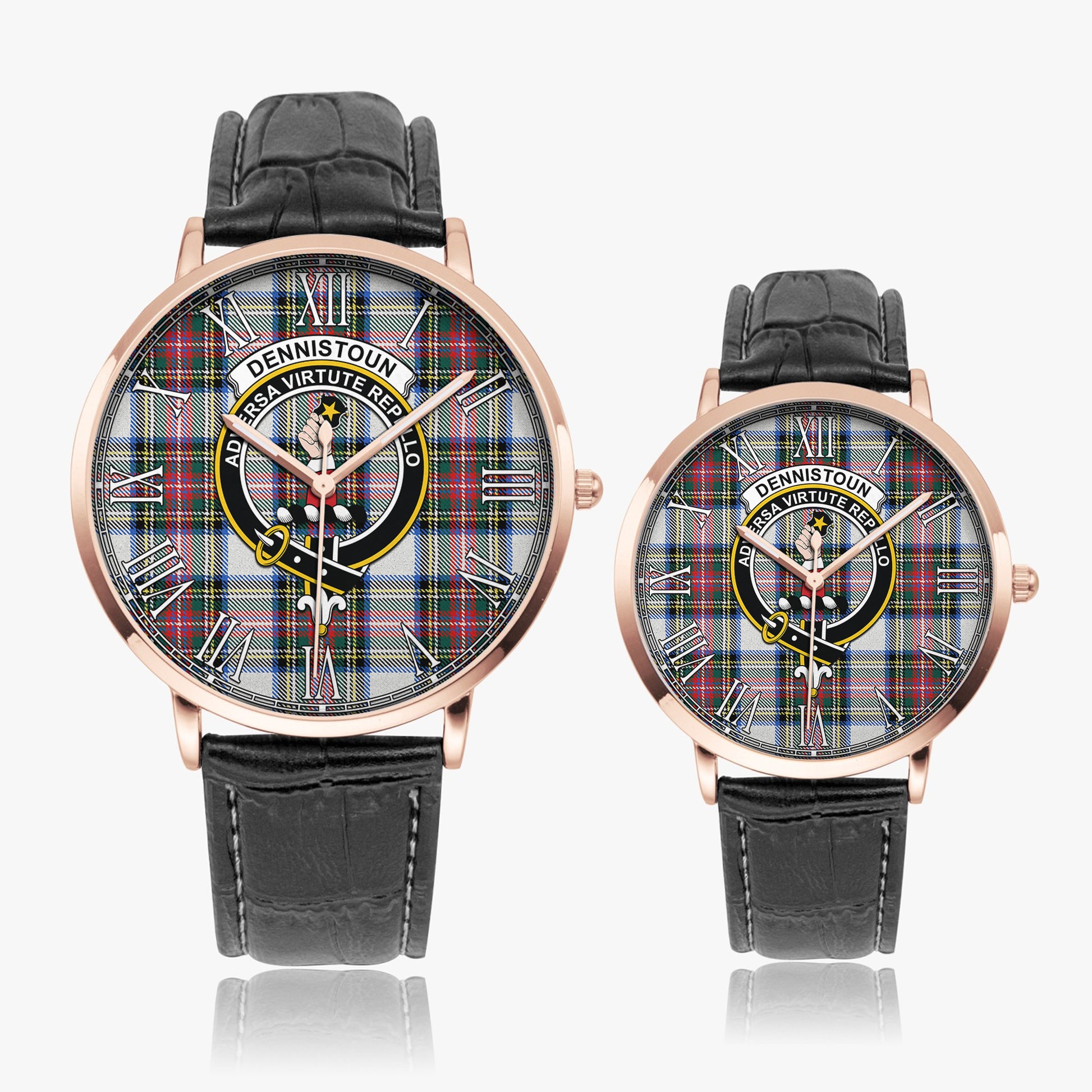Dennistoun Tartan Family Crest Leather Strap Quartz Watch - Tartan Vibes Clothing