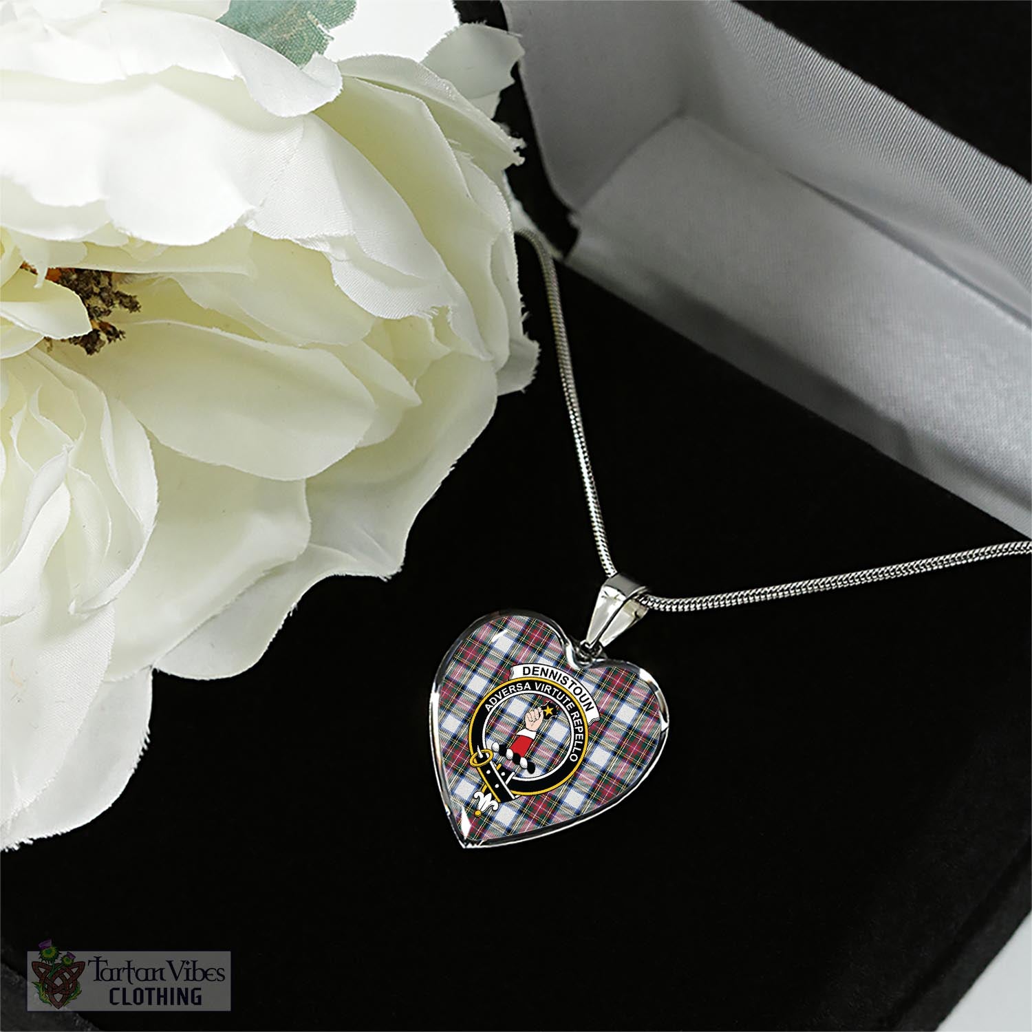 Dennistoun Tartan Heart Necklace with Family Crest - Tartan Vibes Clothing
