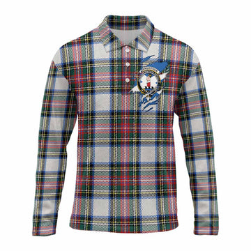Dennistoun Clan Crest In Me Tartan Long Sleeve Polo Shirt Scotland Flag Style