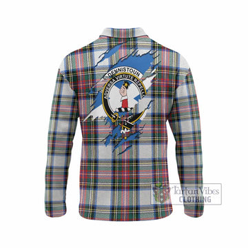 Dennistoun Clan Crest In Me Tartan Long Sleeve Polo Shirt Scotland Flag Style