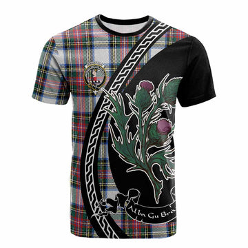 Dennistoun Family Crest Tartan Cotton T-shirt Alba Thistle Inspired - Tartan Vibes Clothing