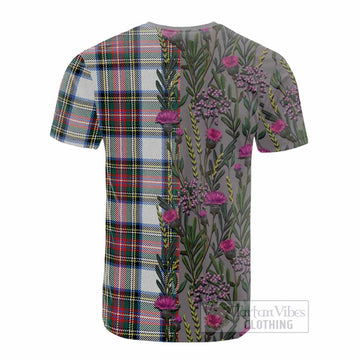 Dennistoun Family Crest Tartan Cotton T-shirt Scottish Thistle Flower Pattern Half Style - Tartan Vibes Clothing