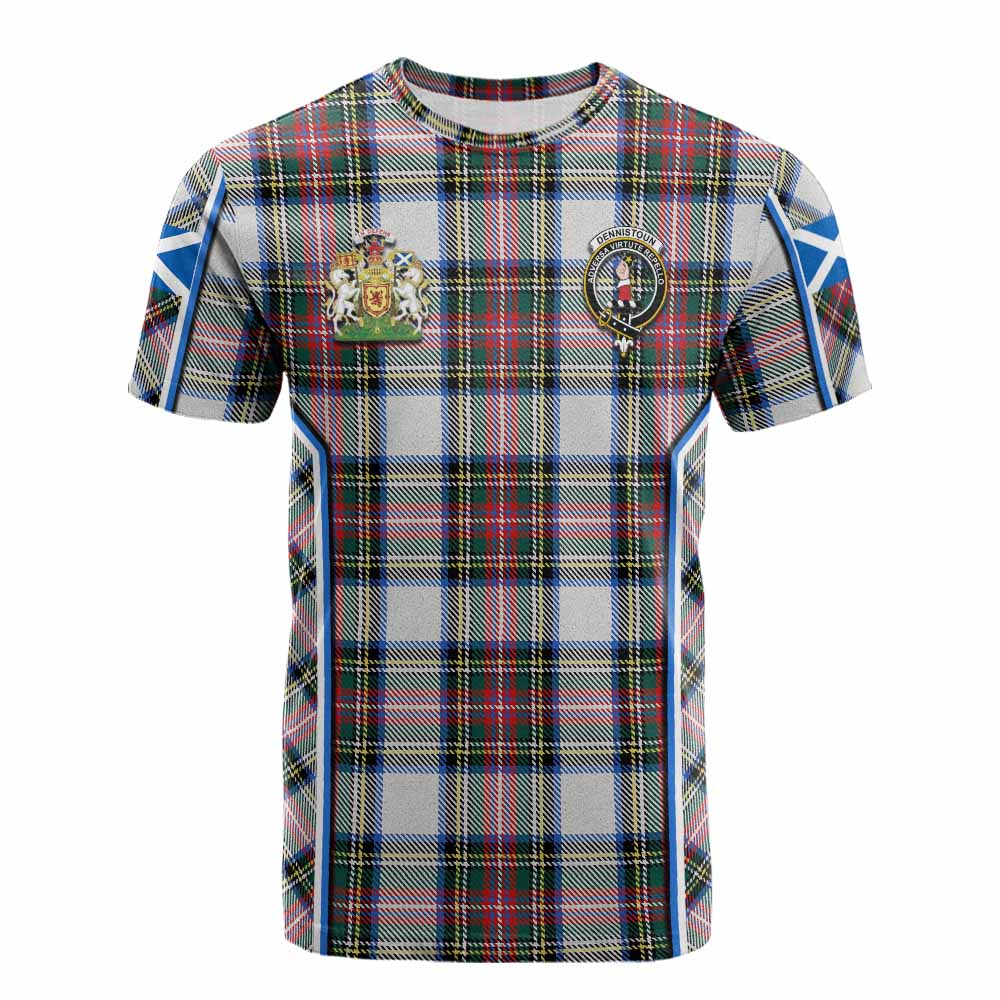Dennistoun Tartan Crest Cotton T-shirt Scotland Coat of Arm Flag Style - Tartan Vibes Clothing