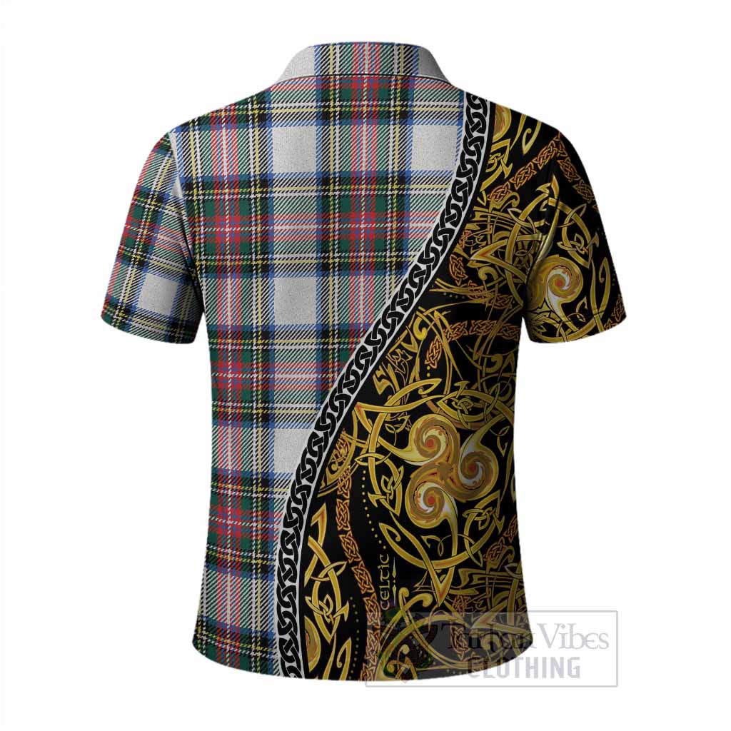 Dennistoun Tartan Crest Polo Shirt Celtic Knot and Triple Trickle Spiral Symbols
