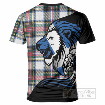 Dennistoun Tartan Crest T-Shirt Scottish Golden Lions Wave Flow