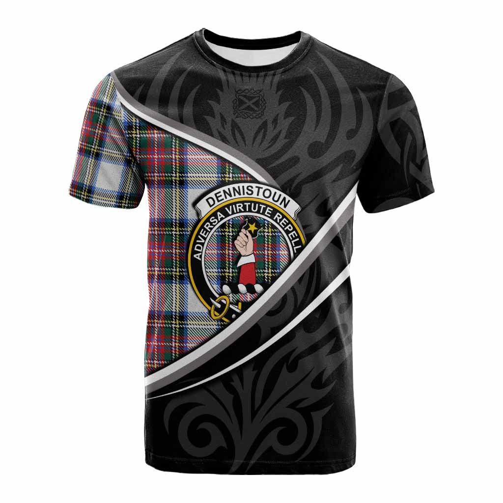 Dennistoun Tartan Family Crest Cotton T-shirt Celtic Scottish Thistle Floral - Tartan Vibes Clothing