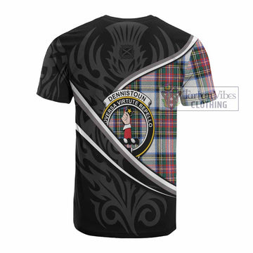 Dennistoun Tartan Family Crest Cotton T-shirt Celtic Scottish Thistle Floral - Tartan Vibes Clothing