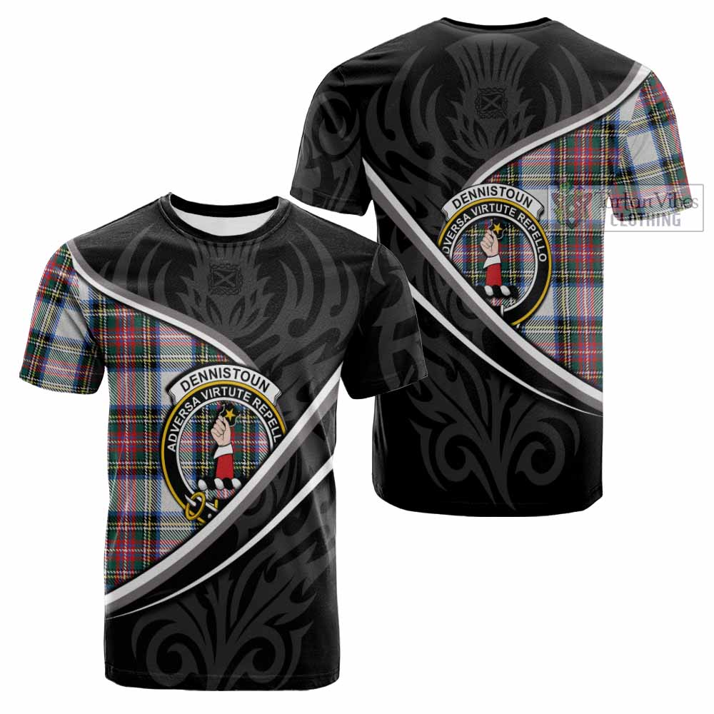 Dennistoun Tartan Family Crest Cotton T-shirt Celtic Scottish Thistle Floral - Tartan Vibes Clothing