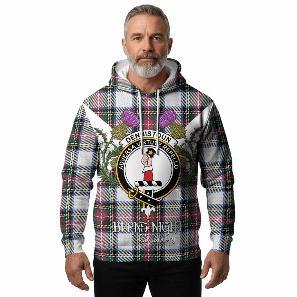 Dennistoun Tartan Family Crest Hoodie Scottish Burns Night Thistle Floral