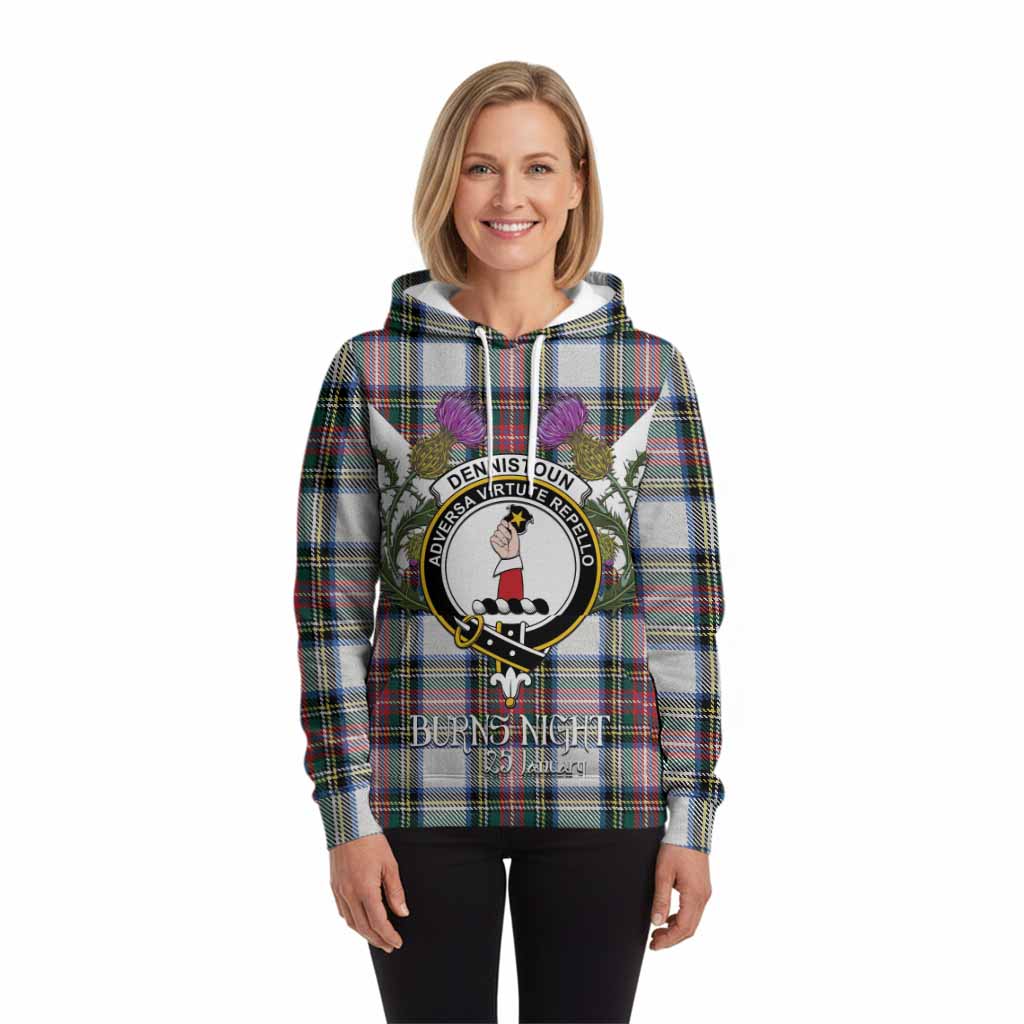 Dennistoun Tartan Family Crest Hoodie Scottish Burns Night Thistle Floral