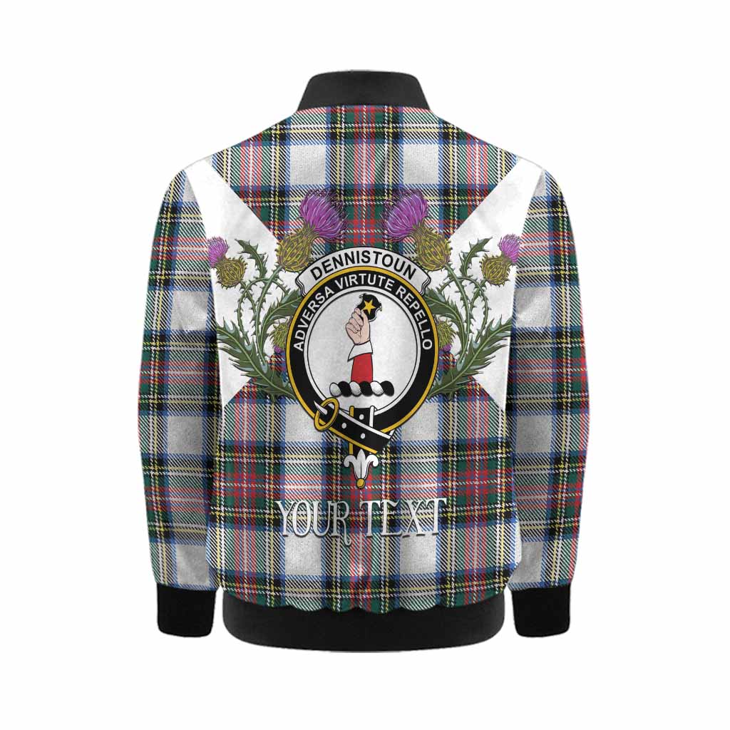 Dennistoun Tartan Family Crest Kid Bomber Jacket Scottish Burns Night Thistle Floral