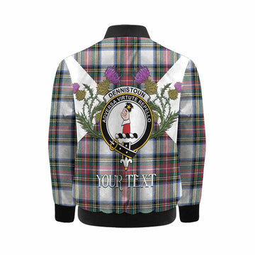 Dennistoun Tartan Family Crest Kid Bomber Jacket Scottish Burns Night Thistle Floral