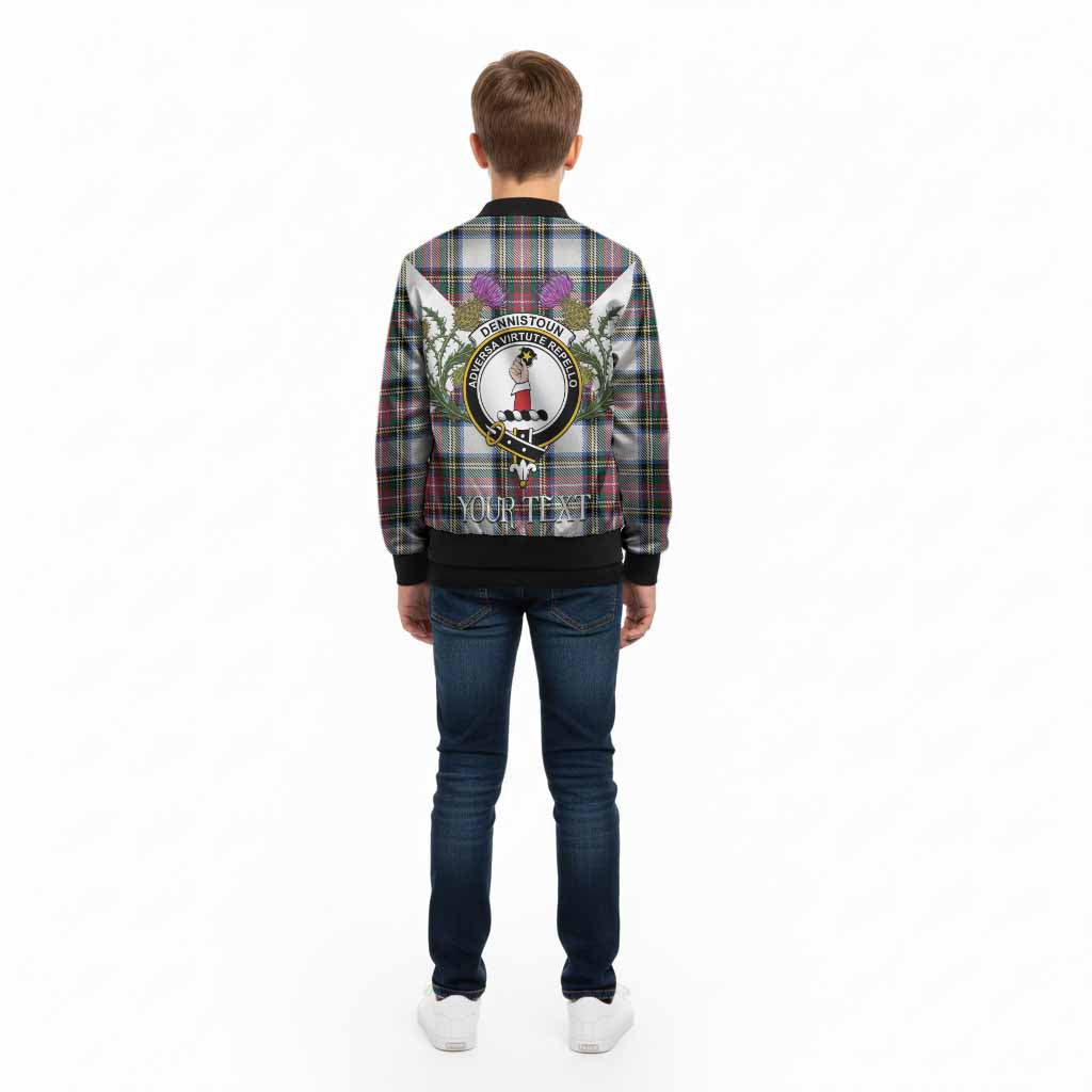 Dennistoun Tartan Family Crest Kid Bomber Jacket Scottish Burns Night Thistle Floral