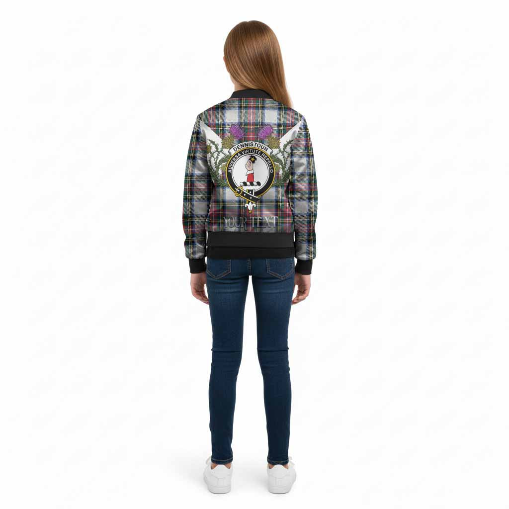 Dennistoun Tartan Family Crest Kid Bomber Jacket Scottish Burns Night Thistle Floral