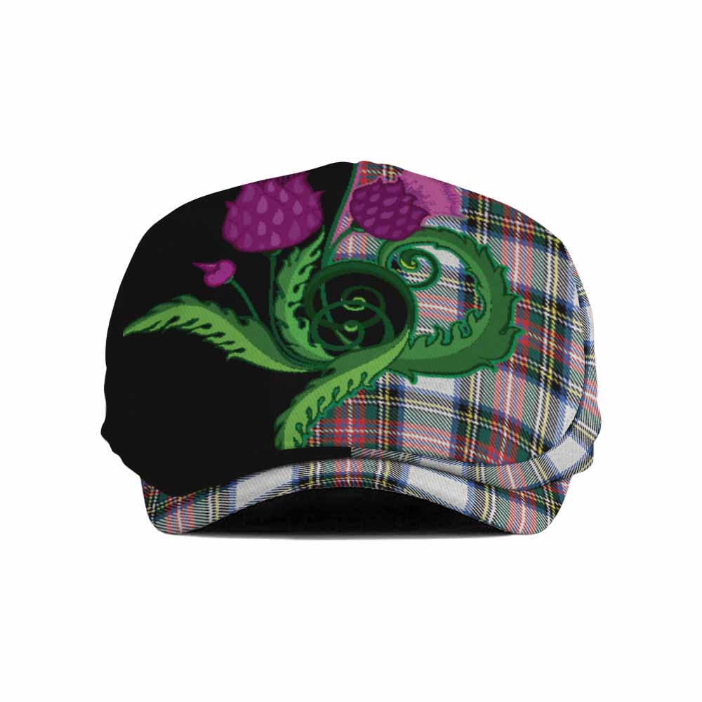 Dennistoun Tartan Flat Cap, Jeff Cap Traditional Scottish Thistle