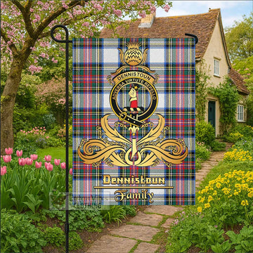 Dennistoun Tartan Garden Flag with Highland Thistle Cherish Family Crest Style - Tartan Vibes Clothing