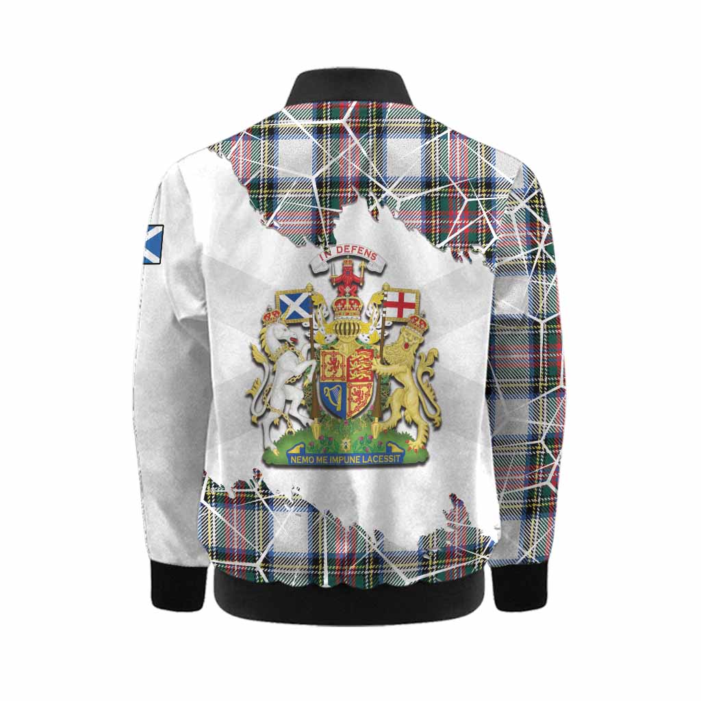 Dennistoun Tartan Kid Bomber Jacket with Family Crest and Lion Rampant Grunge Style