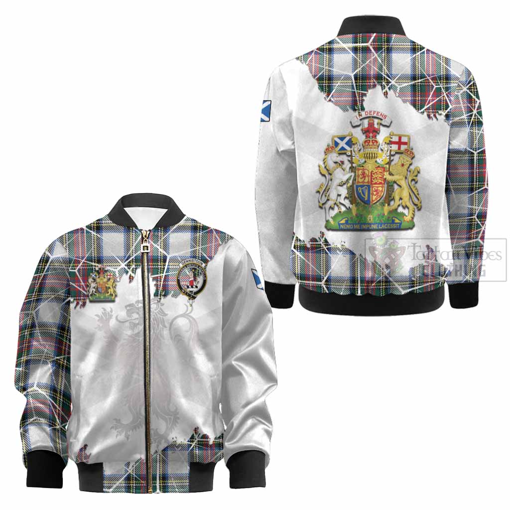 Dennistoun Tartan Kid Bomber Jacket with Family Crest and Lion Rampant Grunge Style