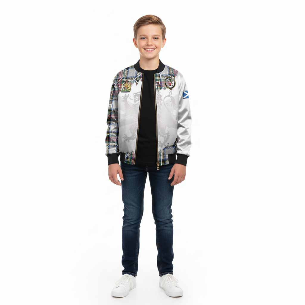 Dennistoun Tartan Kid Bomber Jacket with Family Crest and Lion Rampant Grunge Style