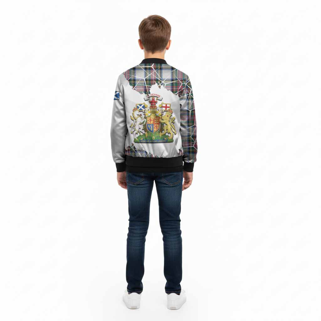 Dennistoun Tartan Kid Bomber Jacket with Family Crest and Lion Rampant Grunge Style