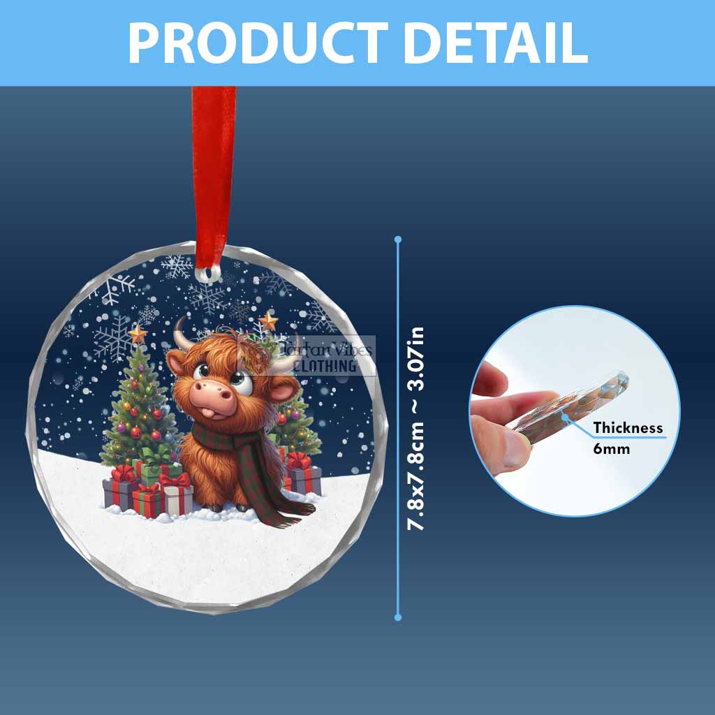 Denny Clan Christmas Glass Ornament with Adorable Highland Coo - Tartan Vibes Clothing