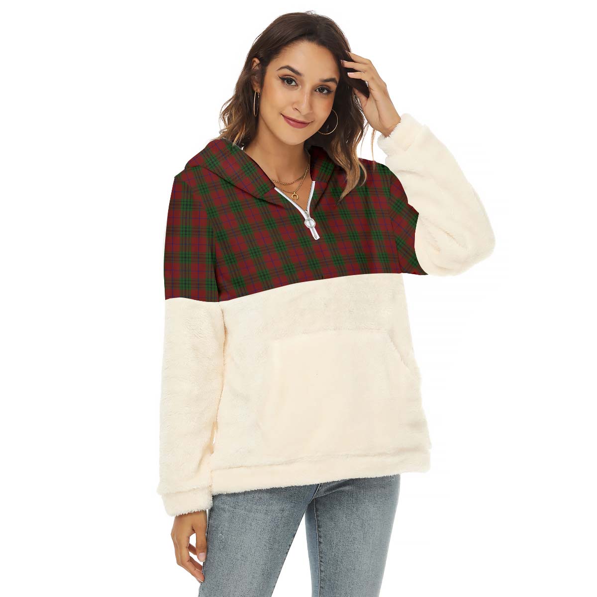 Denny Tartan Half Style Women's Borg Fleece Hoodie with Half Zip Female - Tartan Vibes Clothing