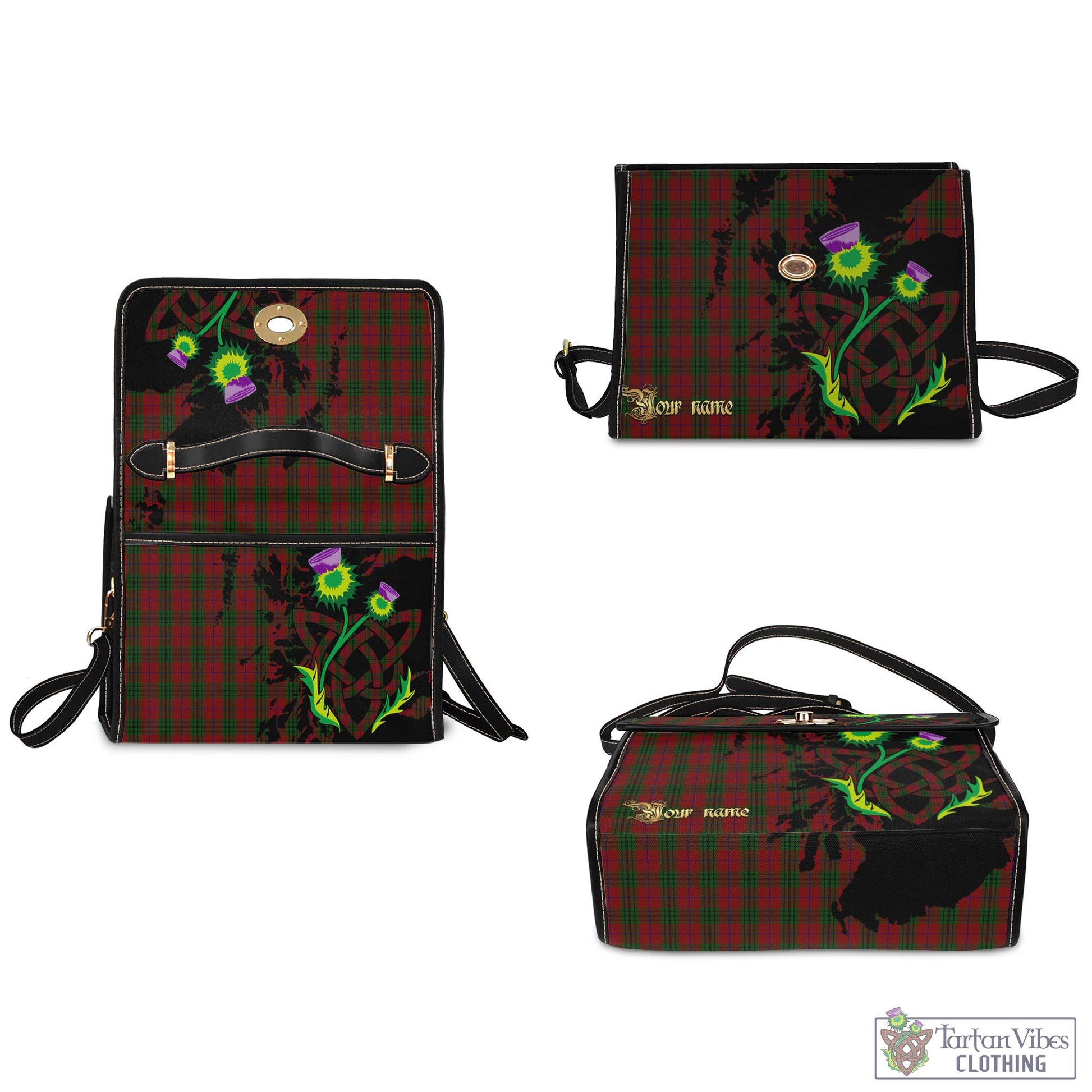 Tartan Vibes Clothing Denny Hunting Tartan Waterproof Canvas Bag with Scotland Map and Thistle Celtic Accents