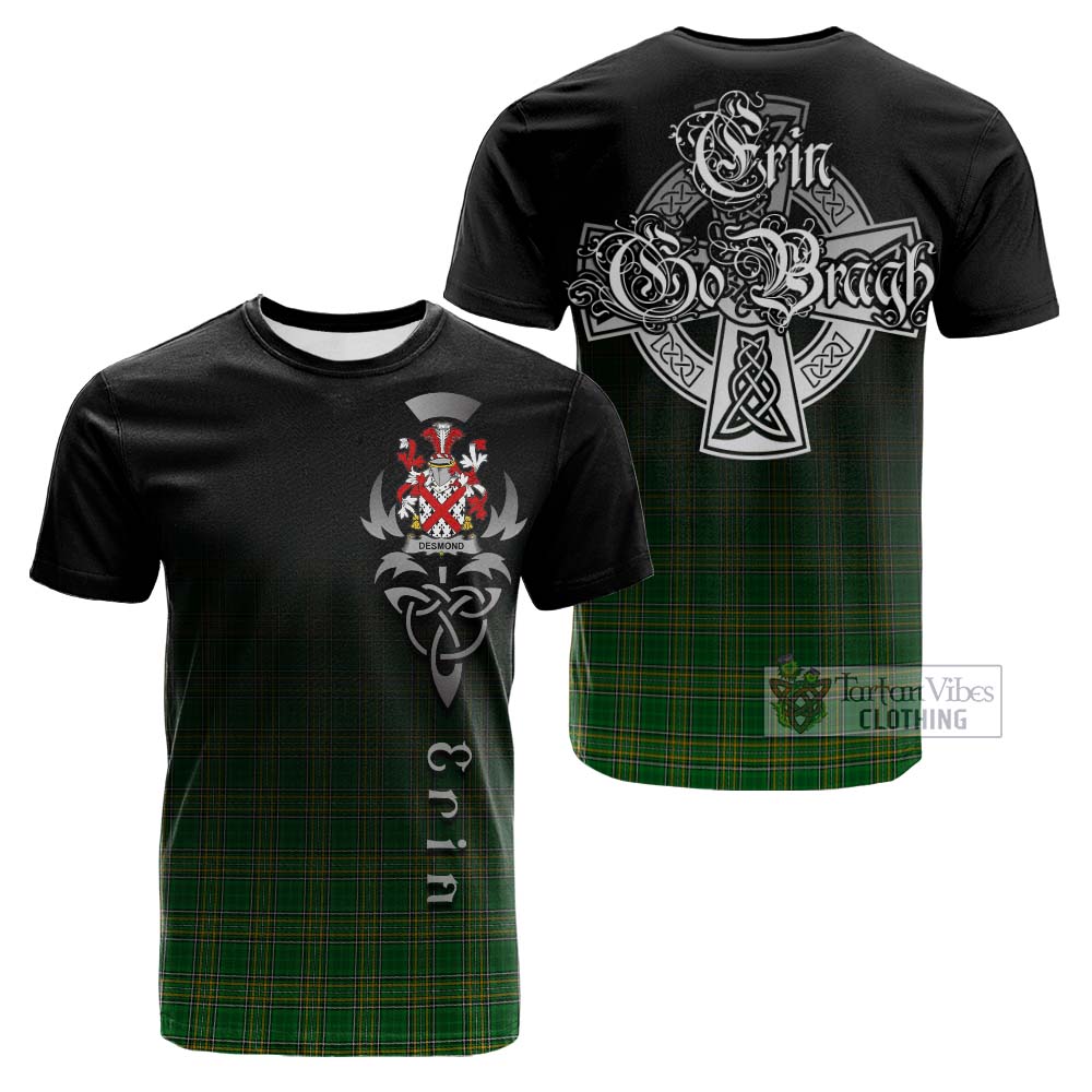 Tartan Vibes Clothing Desmond Irish Clan Cotton T-shirt with Coat of Arms Erin Go Bragh Celtic Inspired