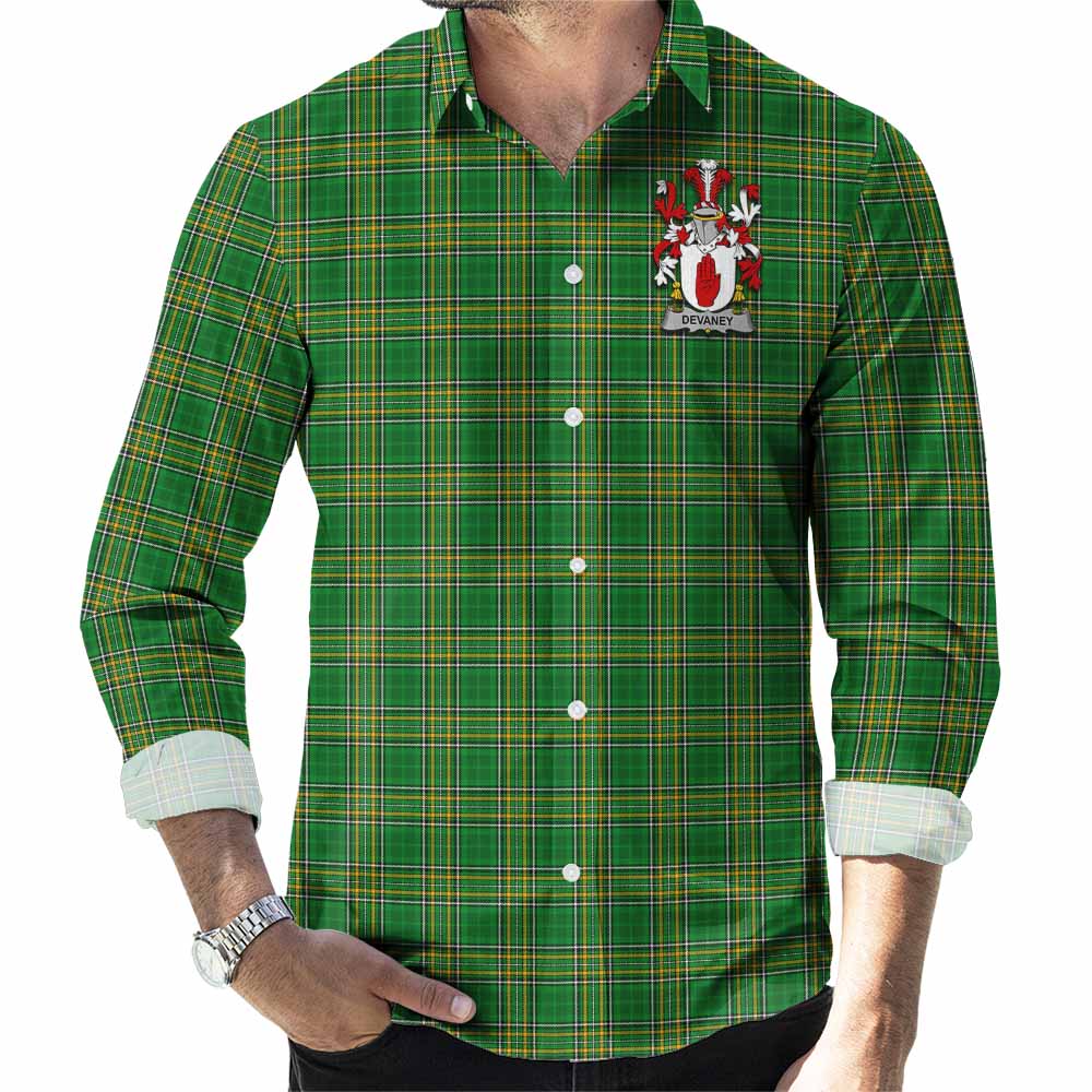 Devaney Irish Clan Tartan Long Sleeve Button Up with Coat of Arms