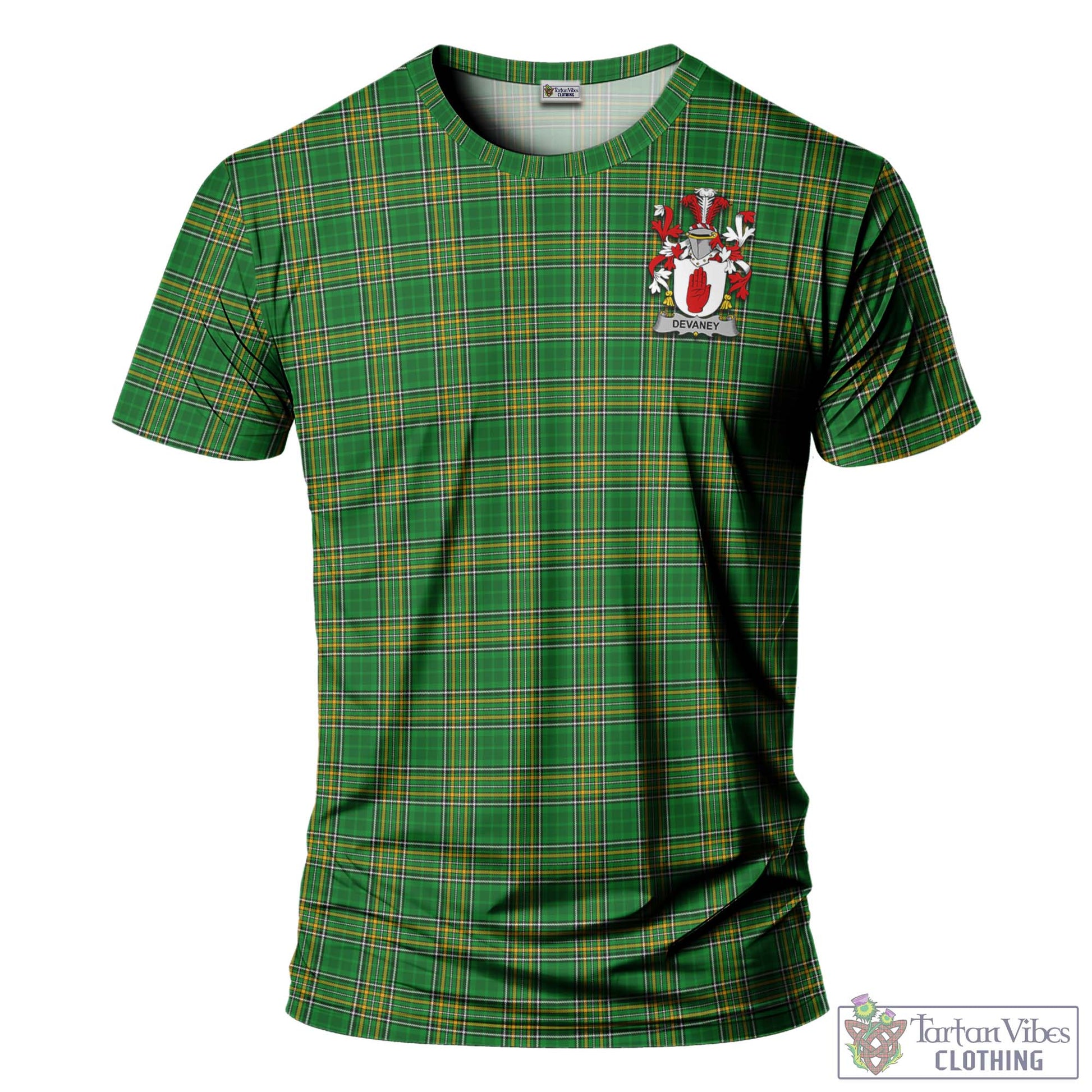 Devaney Irish Clan Tartan T-Shirt with Family Seal - Tartan Vibes Clothing