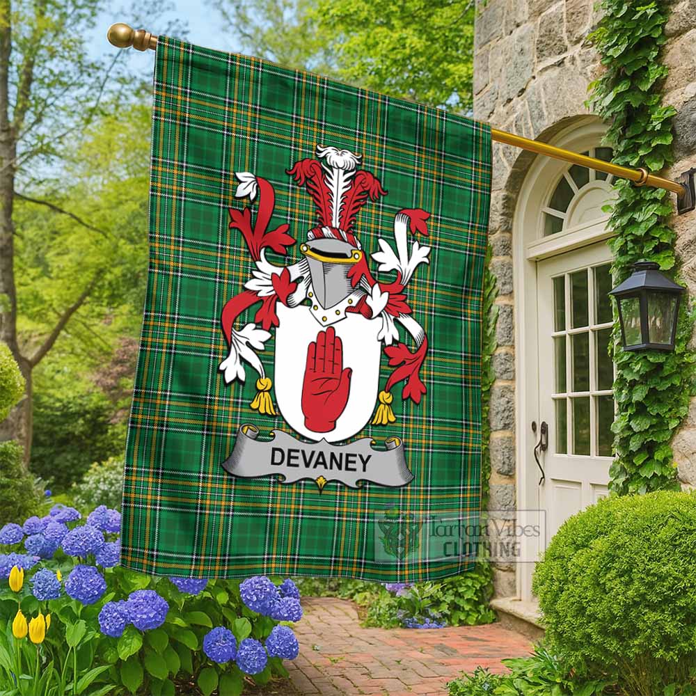 Devaney Irish Clan Tartan Flag with Coat of Arms