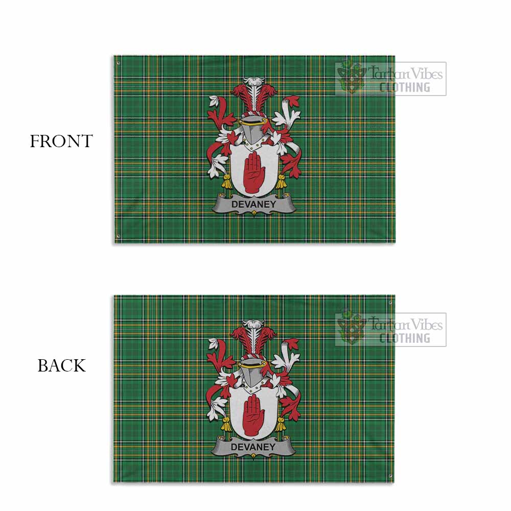 Tartan Vibes Clothing Devaney Irish Clan Tartan House Flag with Coat of Arms